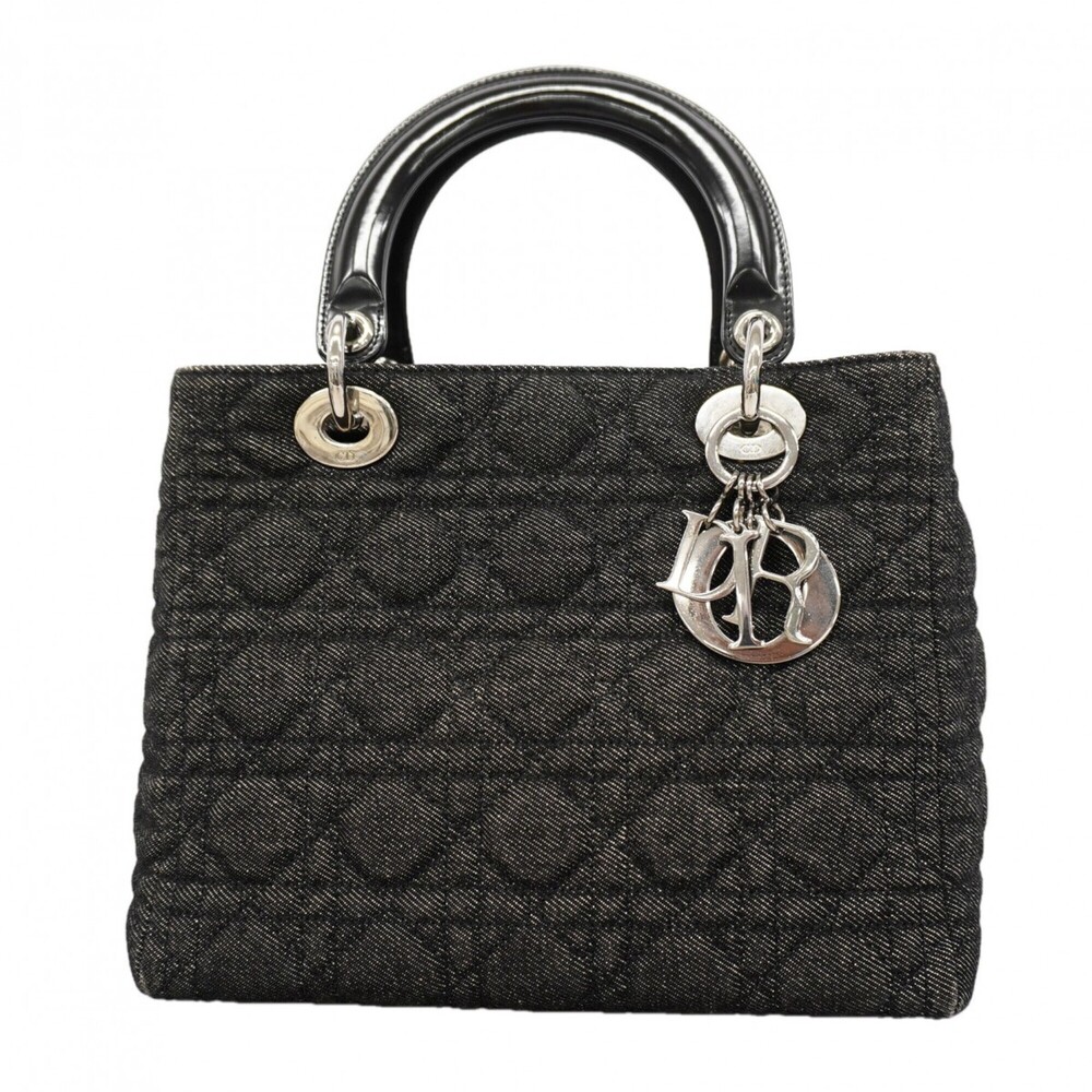 Christian Dior handbag, Cannage Lady Dior, denim black, women's.